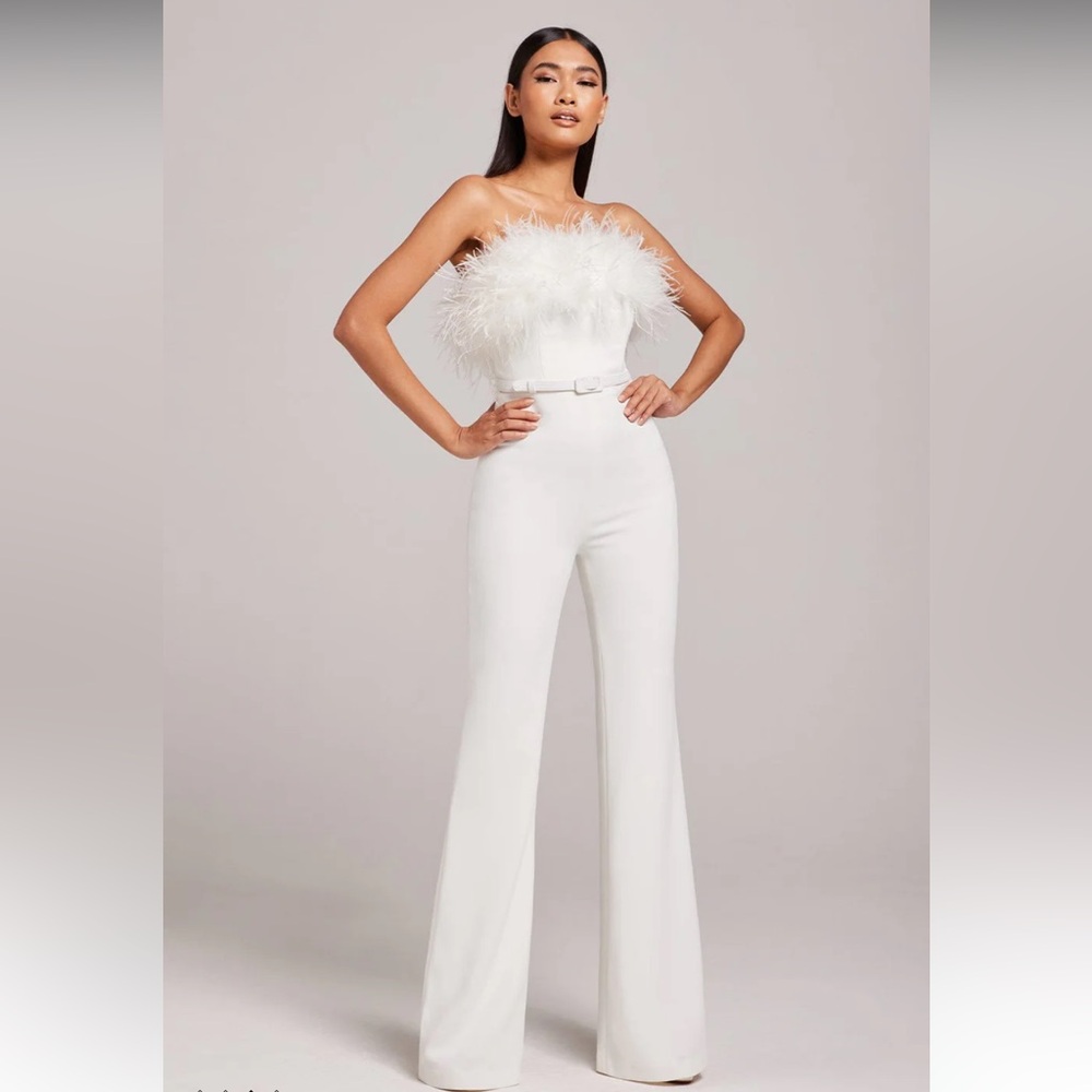 Nadine Merabi Colette White Feather Jumpsuit